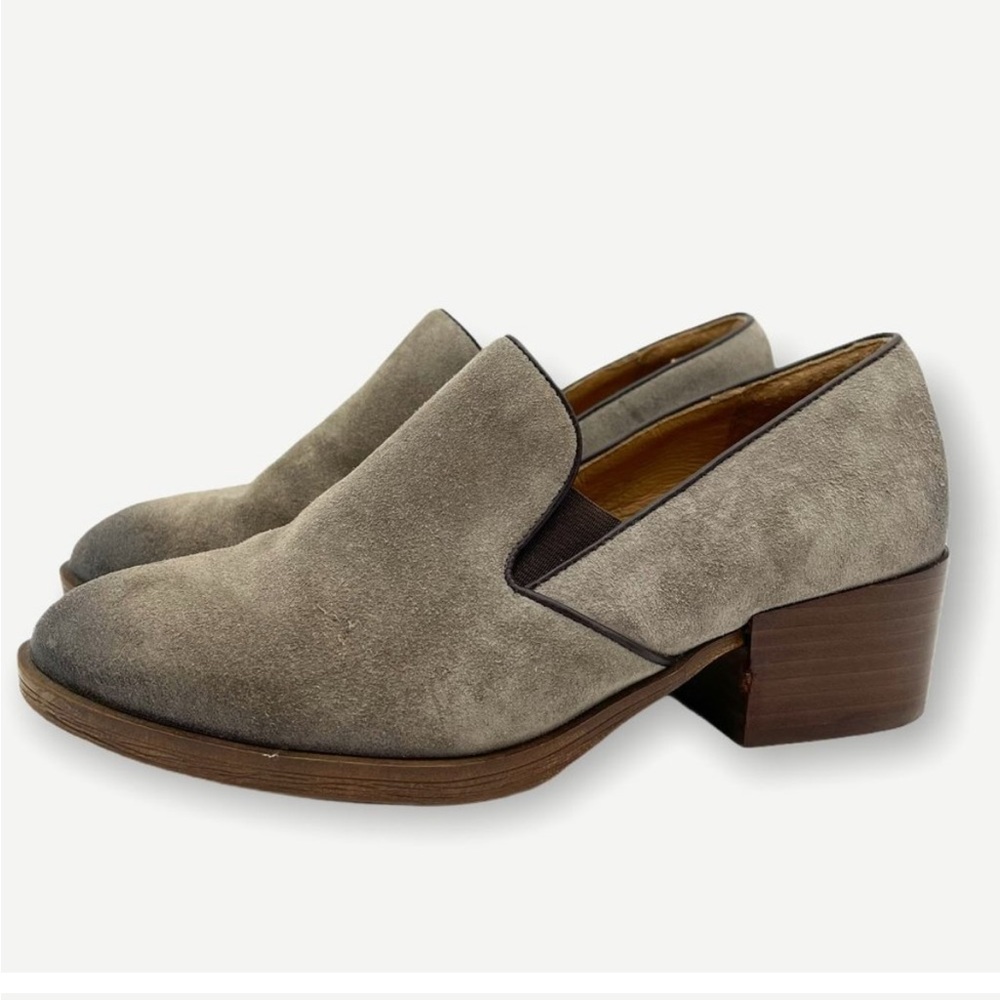 Women's Sofft Velina Leather Heeled Loafer Distressed Grey Suede Mule Loafer